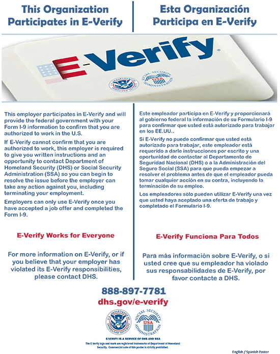 This organization participates in E-Verify poster
